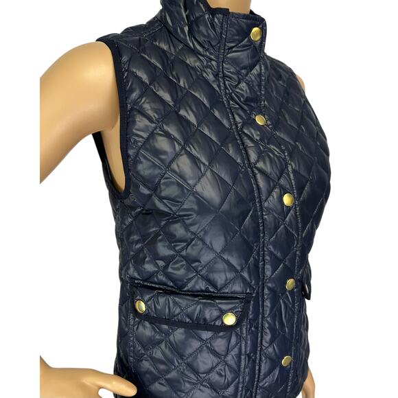 J. Crew Shiny Quilted Field Puffer Down Vest Navy Blue E1014 Petite Size PXS - Picture 11 of 15